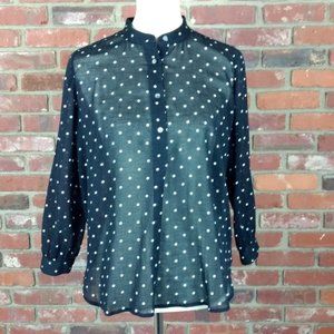 Madewell Shirred Popover Shirt in Dot Black Size Small